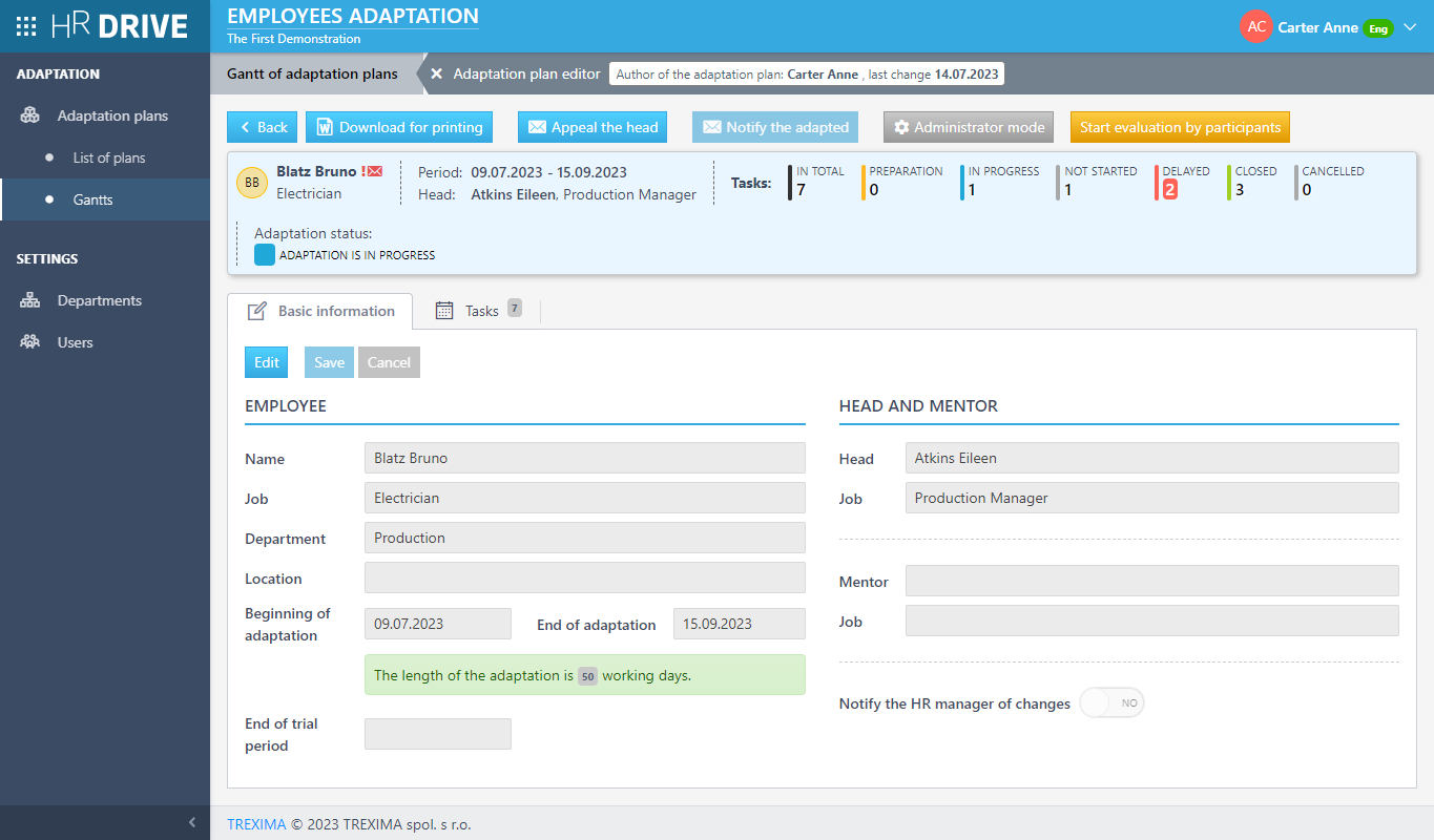 Employee adaptation plan (for HR and managers)