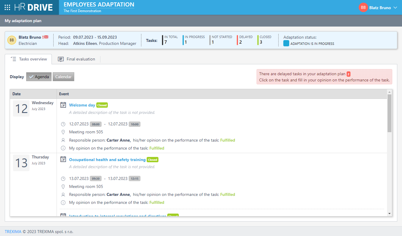 Employee adaptation plan (for adapted employees)