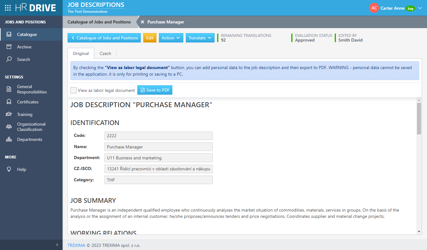 Preview of the selected job description