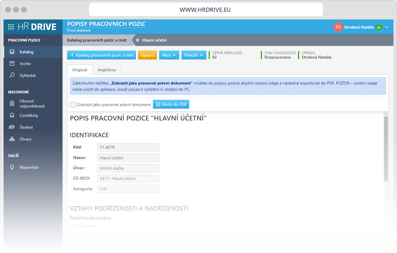 Vytvoření popisu pracovní pozice